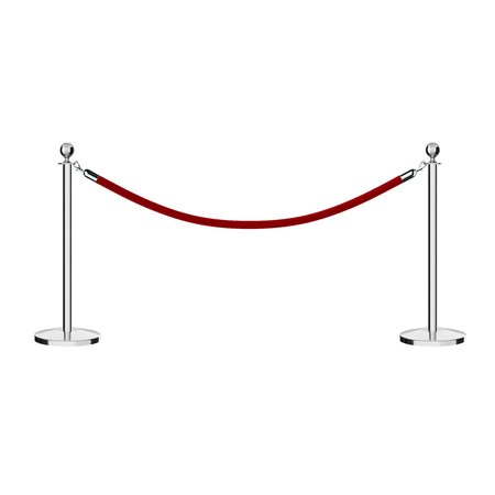 MONTOUR LINE Stanchion Post and Rope Kit Pol.Steel, 2 Ball Top1 Red Rope C-Kit-2-PS-BA-1-PVR-RD-PS